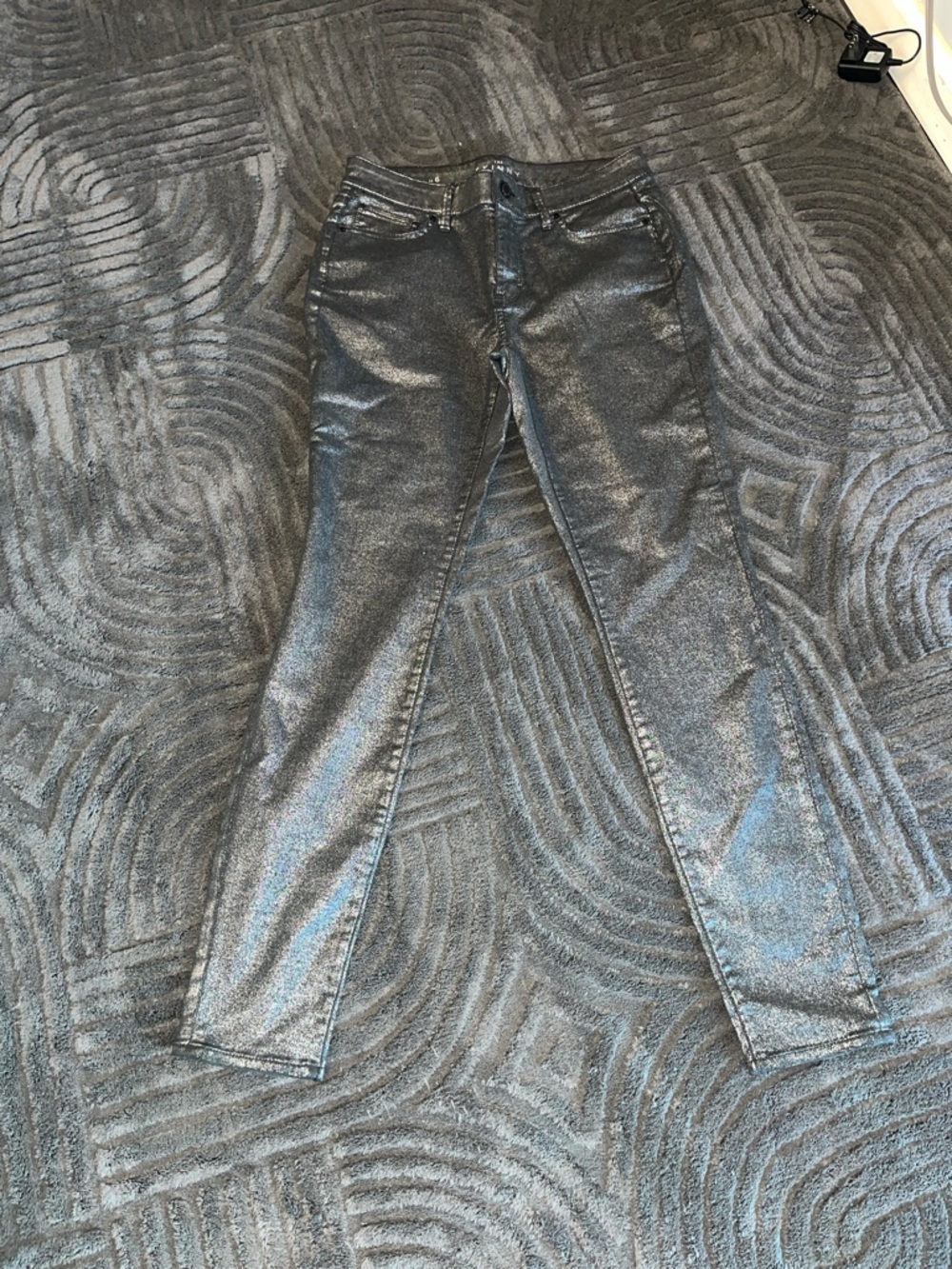 White House Black Market Shimmery Silver Skinny Jeans